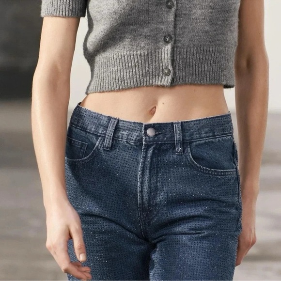 ZARA ZW COLLECTION RHINESTONE HIGH WAIST BOOTCUT BLOGGERS FAVORITE JEANS - Picture 9 of 15